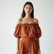 Terracotta Polka Dot Off-Shoulder Blouse