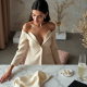 Classic Off-Shoulder Organza Tailored Blazer