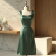 Sage Green Square Neck Satin Cocktail Dress