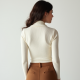 Ivory White Ribbed Knit Cowl Neck Knit Top