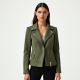 Sage Green Tweed Off-Shoulder Biker Jacket