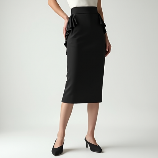 Korean Chic Solid Color Ruffled High-Waist Pencil Skirt