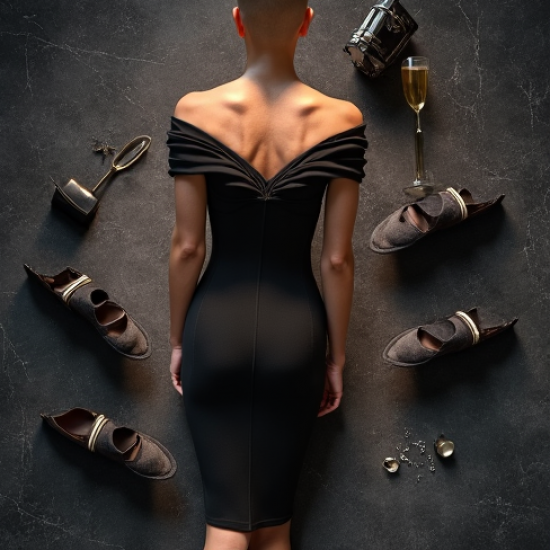 Midnight Black Abstract Print Off-Shoulder Bodycon Dress
