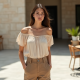 Oatmeal Chiffon Off-Shoulder Cargo Pants