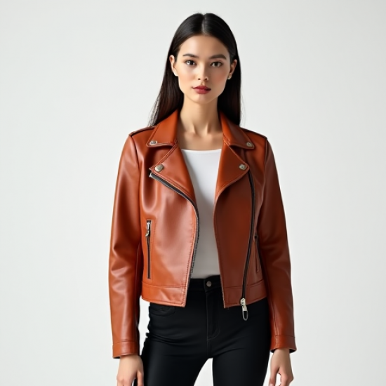 Terracotta Floral Print Off-Shoulder Biker Jacket