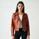 Terracotta Floral Print Off-Shoulder Biker Jacket