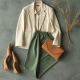 Sage Green Square Neck Satin Wide-Leg Pants