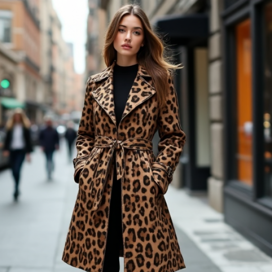 Retro Animal Print Tiered Trench Coat