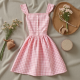 Pastel Pink Gingham Square Neck Cocktail Dress