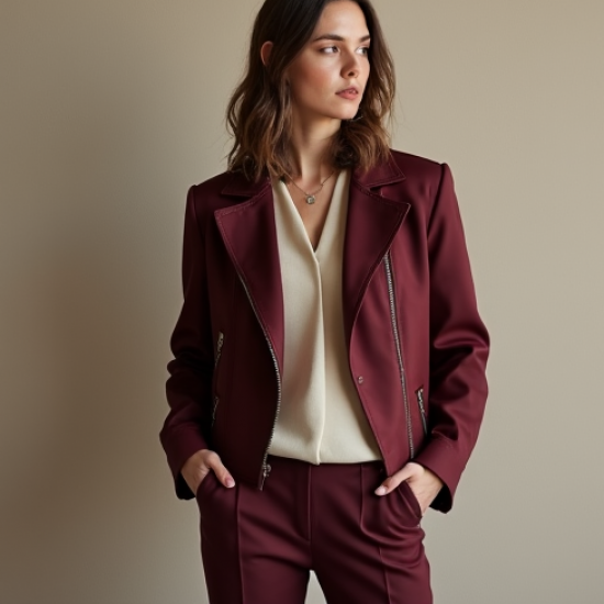 Vintage Square Neck Silk Biker Jacket