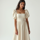 French Style Puff Sleeve Square Neck Dress