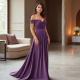 Lavender Off-Shoulder Velvet Evening Gown
