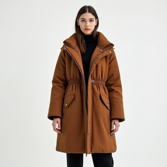 Boho Smocked Wool Blend Puffer Coat