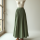 Sage Green Linen Blend V-Neck Pleated Maxi Skirt