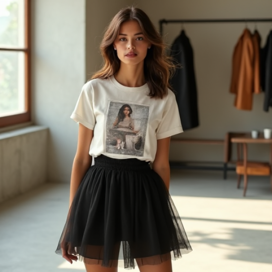 Vintage High-Waist Tulle Graphic Tee