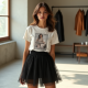 Vintage High-Waist Tulle Graphic Tee