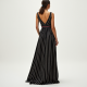 Retro Striped Belted Evening Gown