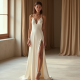 Ivory White Velvet Split Thigh A-Line Dress