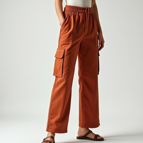 Terracotta Polka Dot Off-Shoulder Cargo Pants
