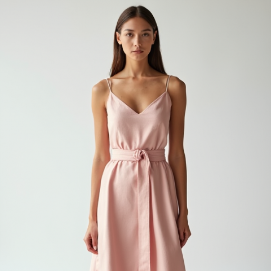 Pastel Pink Jacquard Belted Satin Slip Skirt