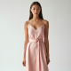 Pastel Pink Jacquard Belted Satin Slip Skirt