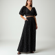 Midnight Black Polka Dot Puff Sleeve Pleated Maxi Skirt