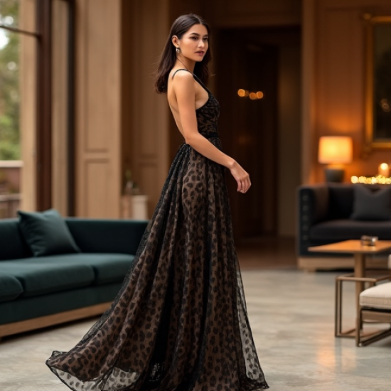 Romantic Animal Print Backless Evening Gown