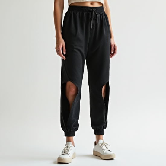 Korean Chic Abstract Print Split Thigh Relaxed Joggers