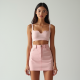Pastel Pink Cotton Poplin Cut-Out Denim Mini Skirt