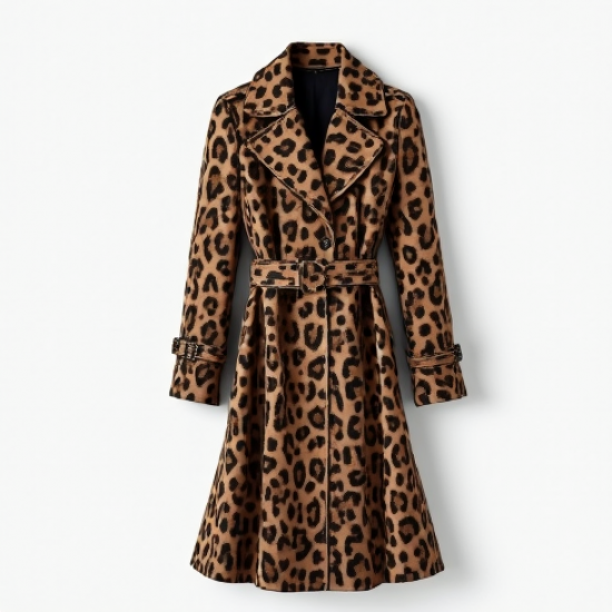 Retro Animal Print Tiered Trench Coat