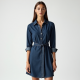 Navy Blue Denim Wrap Front Shirt Dress