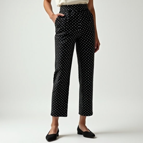 Vintage Polka Dot Tea Length High-Waisted Trousers