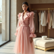 Pastel Pink Ruffled Tulle Trench Coat