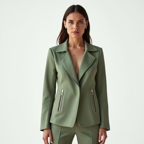 Sage Green Organza Split Thigh Biker Jacket