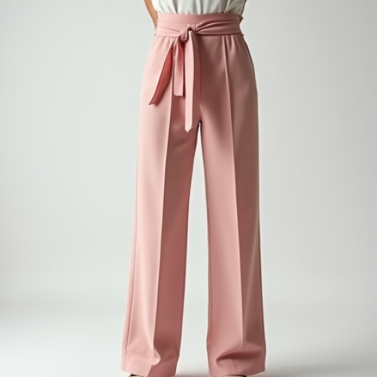 Pastel Pink Solid Color Wrap Front High-Waisted Trousers