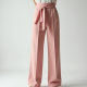 Pastel Pink Solid Color Wrap Front High-Waisted Trousers