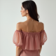 Dusty Rose Organza Off-Shoulder Puff Sleeve Top