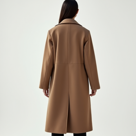 Oatmeal Chiffon Double-Breasted Wool Longline Coat