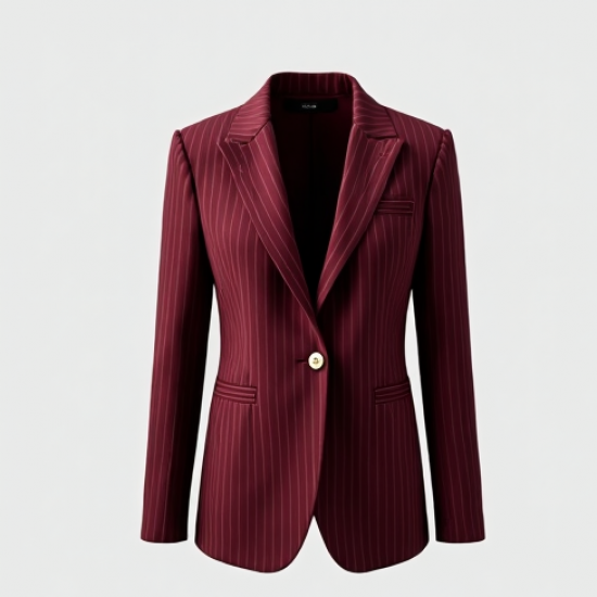 Burgundy Striped V-Neck Tailored Blazer