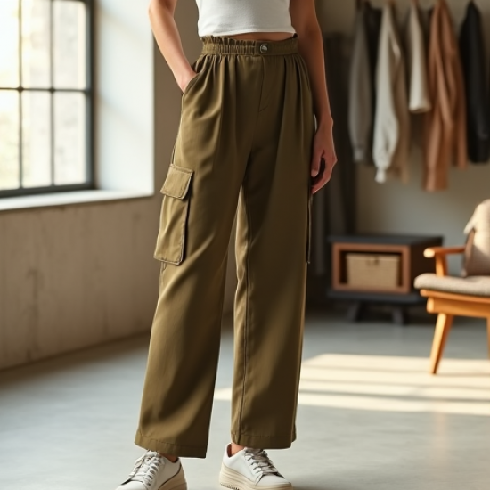 Retro Pleated Georgette Cargo Pants