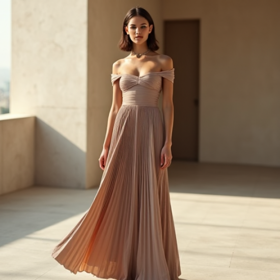 Minimalist Solid Color Off-Shoulder Pleated Maxi Skirt