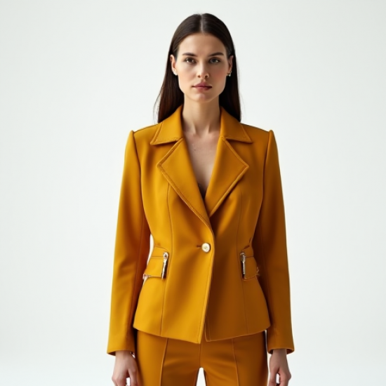 Mustard Yellow Double-Breasted Chiffon Biker Jacket