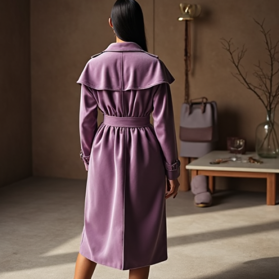 Lavender Off-Shoulder Velvet Trench Coat