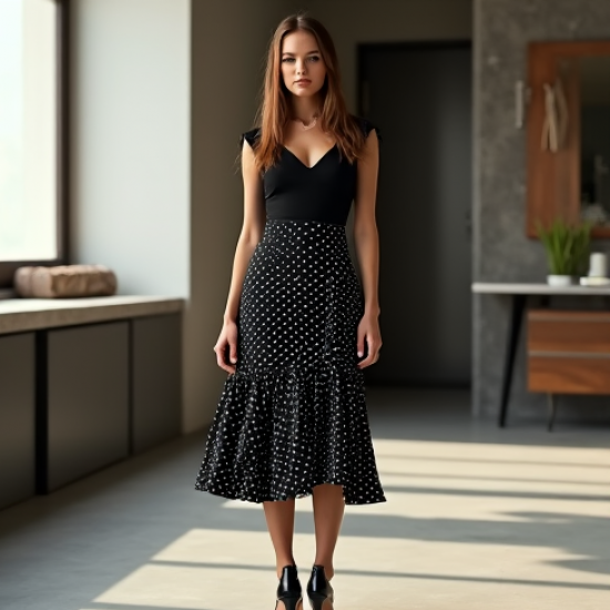 Modern Urban Polka Dot Corset Waist Wrap Front Skirt