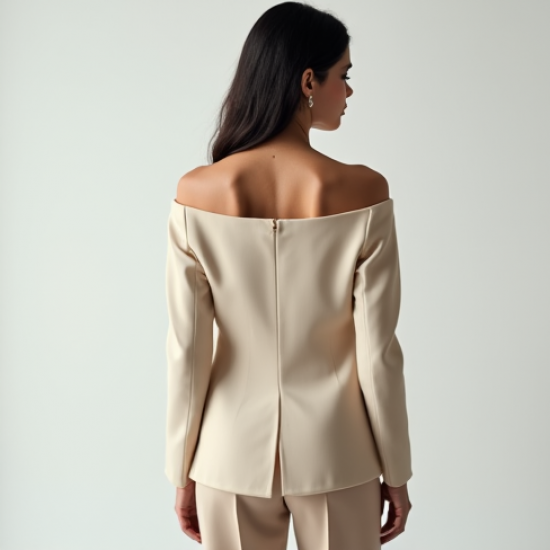 Classic Off-Shoulder Organza Tailored Blazer