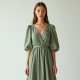 Sage Green Puff Sleeve Chiffon Wrap Dress