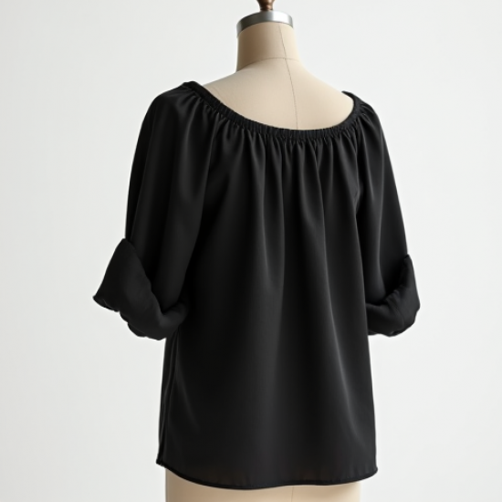 Midnight Black Linen Blend Off-Shoulder Blouse