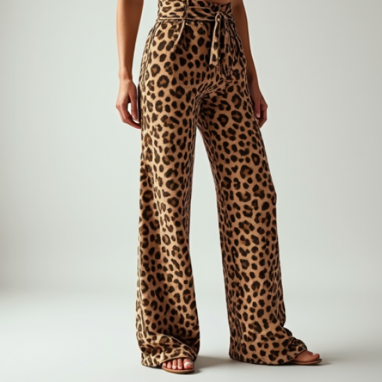 Romantic Animal Print Belted High-Waisted Trousers
