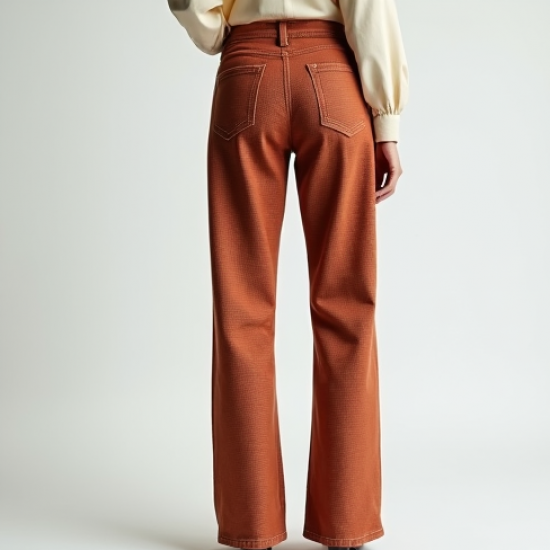 Terracotta Houndstooth Puff Sleeve Straight Jeans