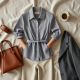 Retro Striped Belted Blouse